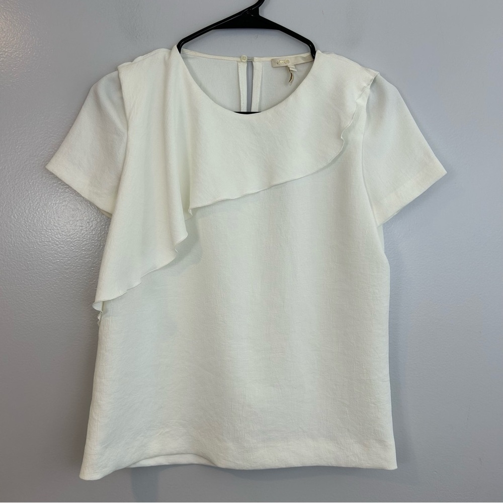 Maje White Short Sleeve Ruffle Blouse/Top Size Small